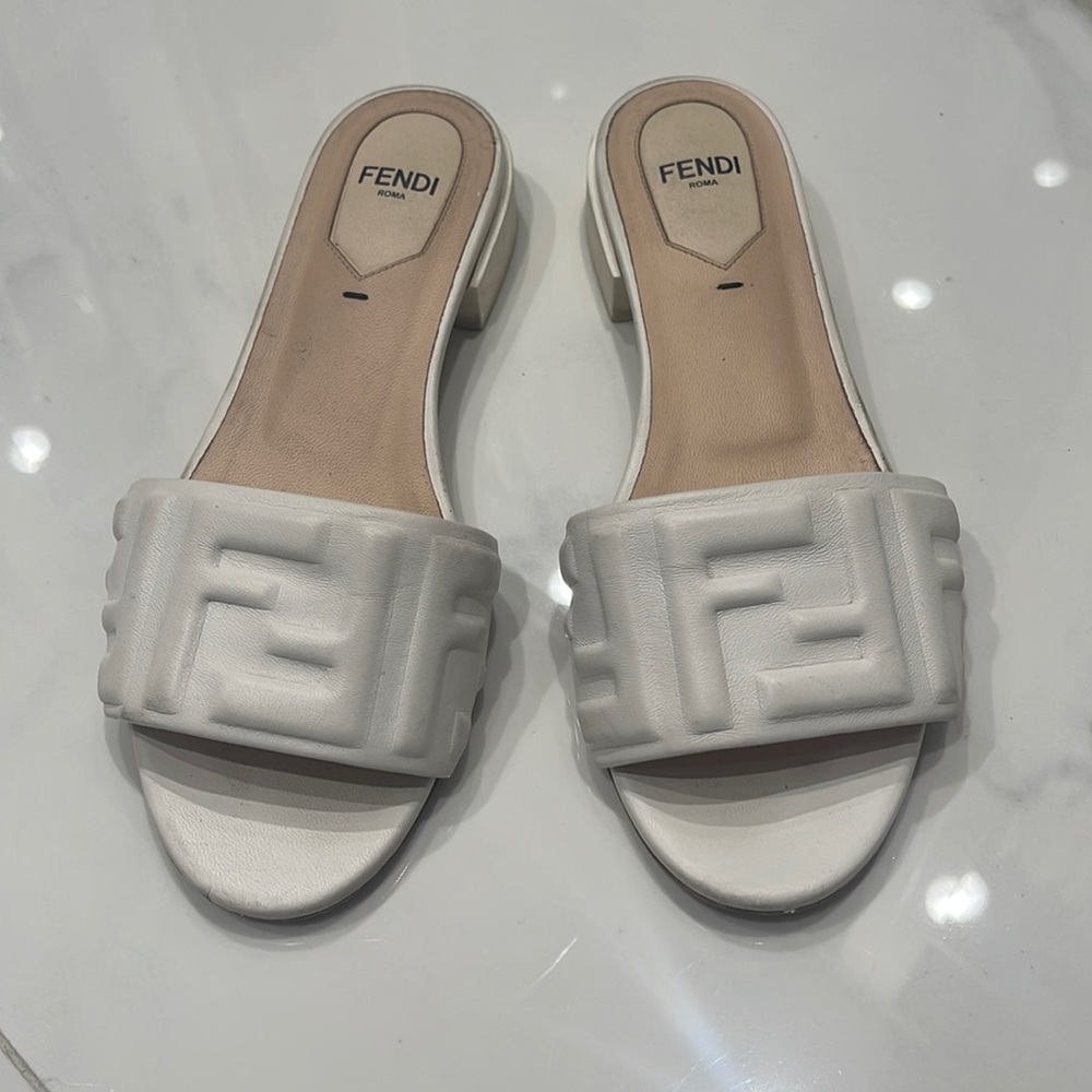 Authentic Fendi white logo sandals size 36